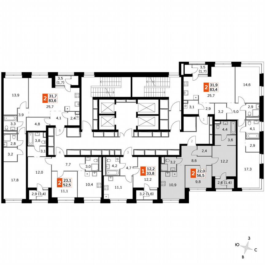 2-к. квартира, 56,4 м², 34/34 эт.