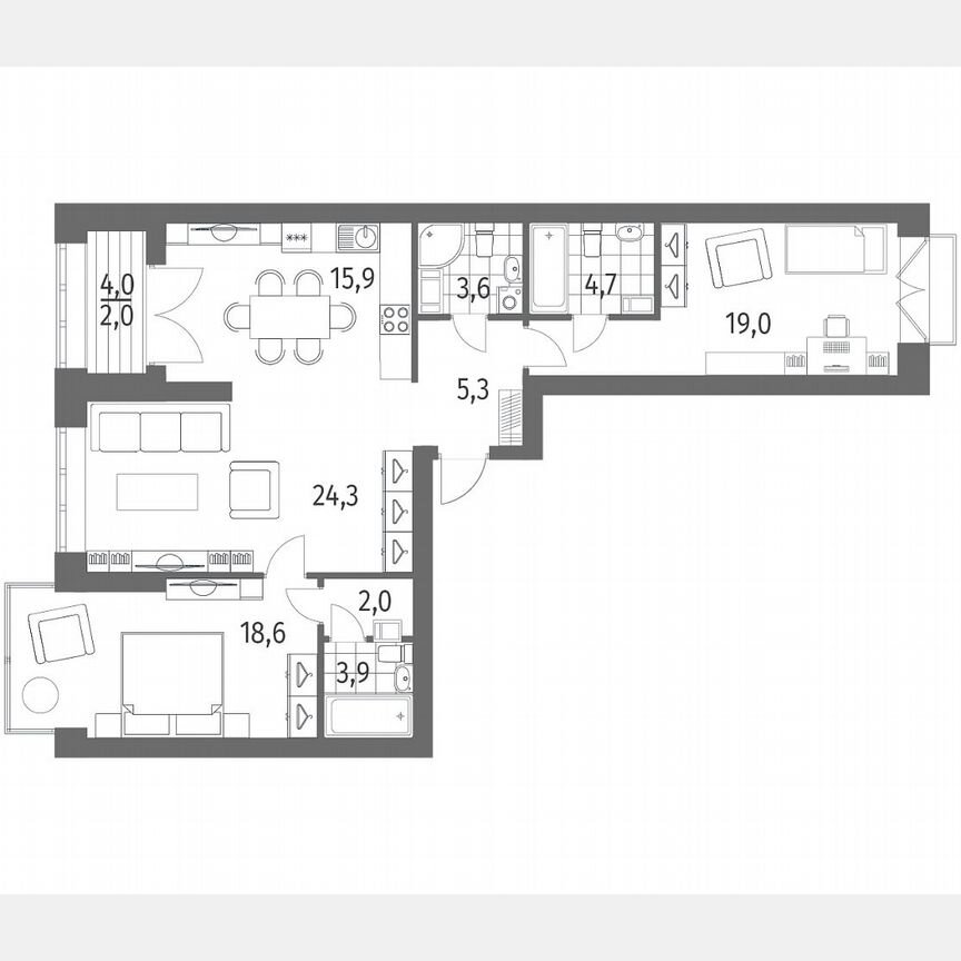 3-к. квартира, 99,3 м², 13/13 эт.
