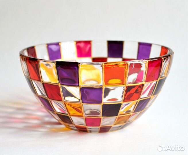 Ваза для фруктов салатник из цветного стекла