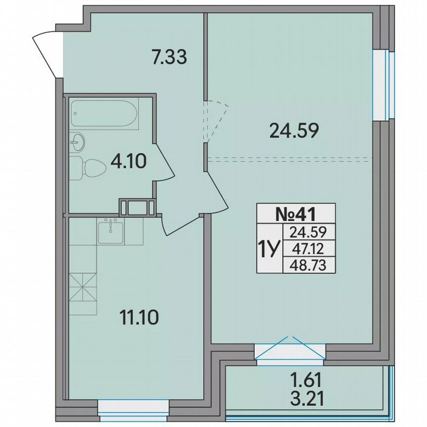 1-к. квартира, 48,7 м², 3/8 эт.