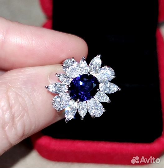 Кольцо серебро 925 пробы с сапфиром 2.31 ct
