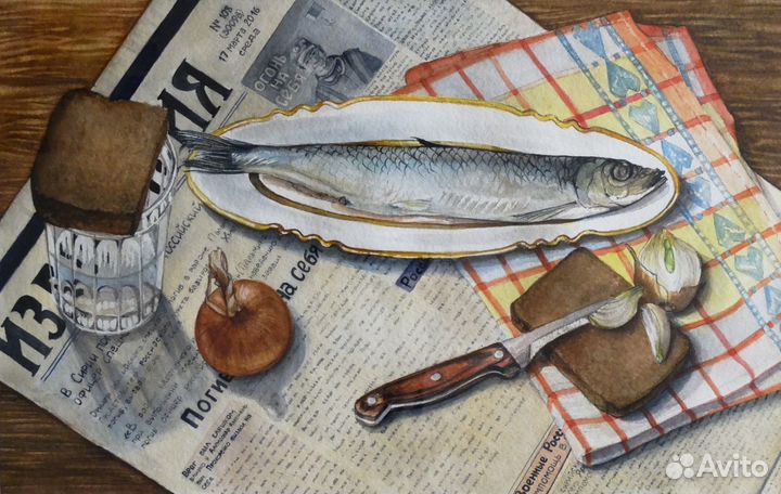 Картина акварелью на холсте