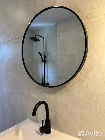 Зеркало круглое с подсветкой в черной раме