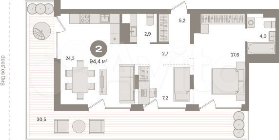 2-к. квартира, 94 м², 9/9 эт.