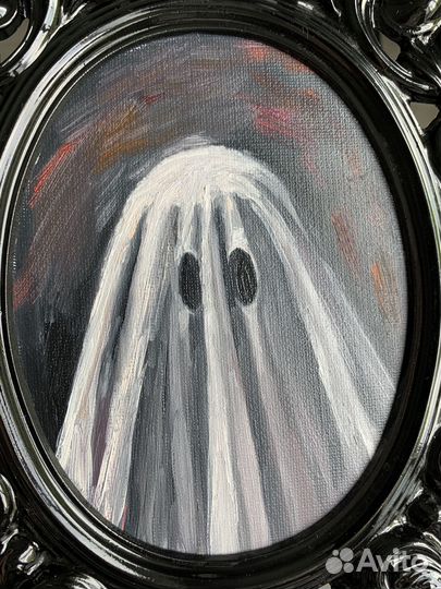 Картина маслом в рамке, привидение 23х31см