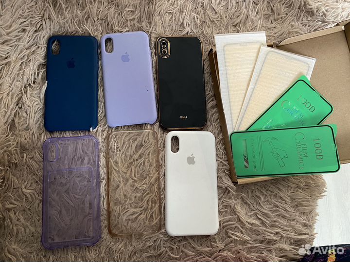 Чехлы на iPhone x + защитные стёкла