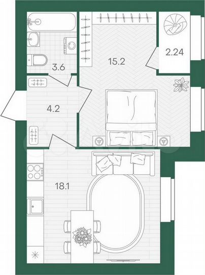 1-к. квартира, 43,3 м², 9/10 эт.