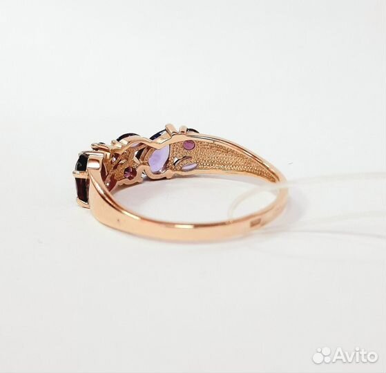 Золотое кольцо 585 пробы Родолит и Аметист