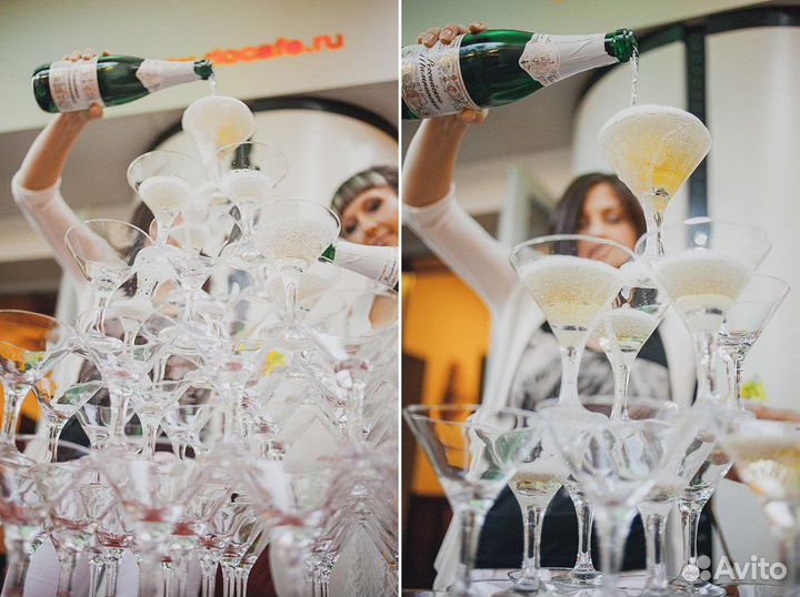 Горка шампанского, Пирамида из бокалов