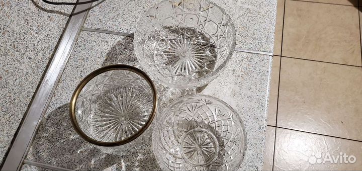 Ваза для фруктов хрусталь, мельхиор СССР