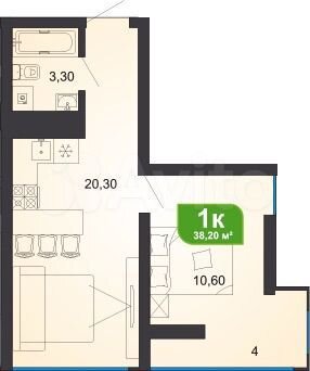 1-к. квартира, 38,2 м², 18/20 эт.