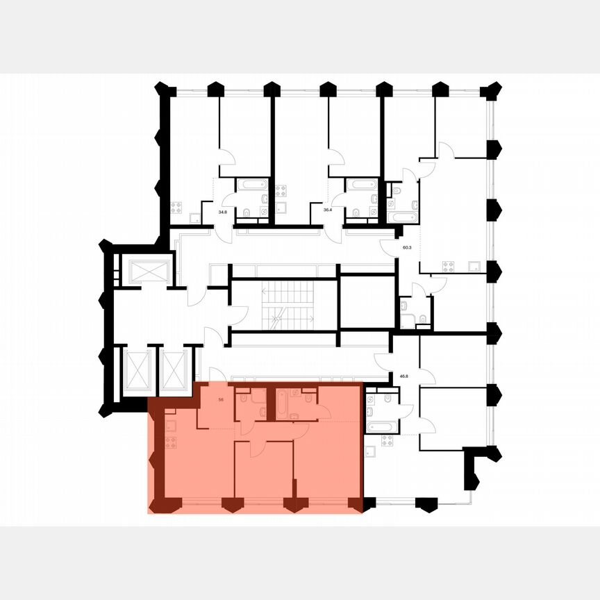 2-к. квартира, 56 м², 23/25 эт.