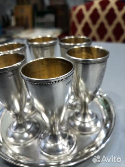 Серебро 875,набор, рюмки на подносе