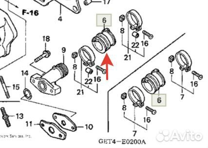 Патрубок впускного коллектора Honda AF54, AF55, AF56, AF57, AF58 (16211-GEE-000) Япония