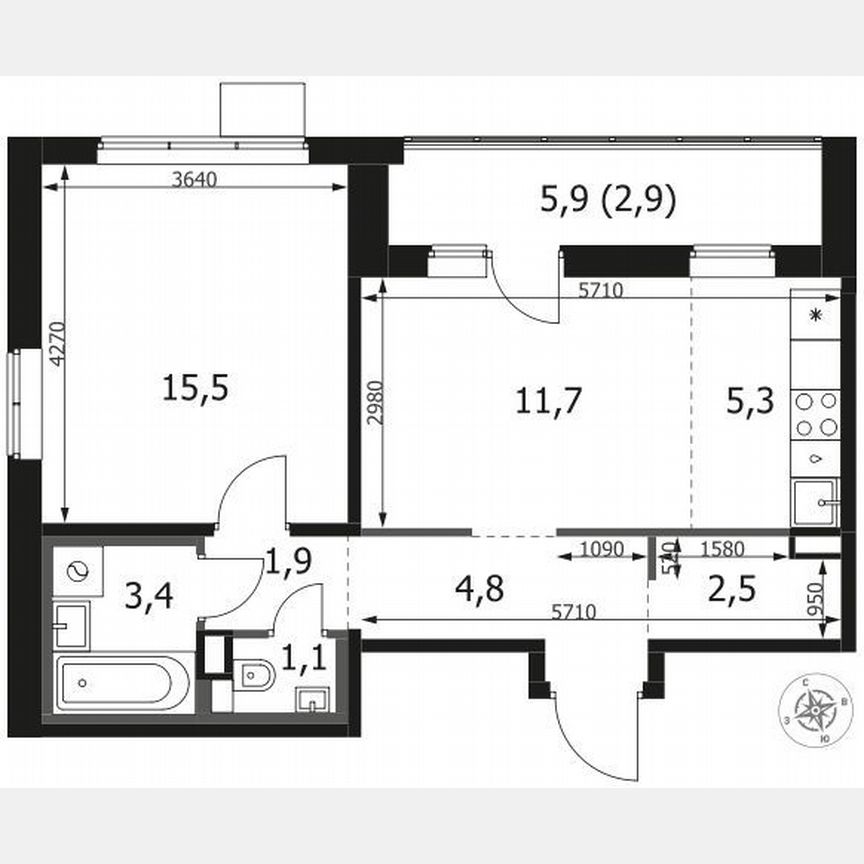 1-к. квартира, 49,1 м², 6/8 эт.