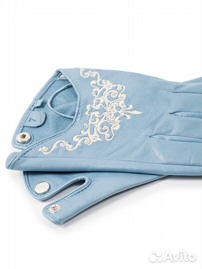 Голубые кожаные перчатки 