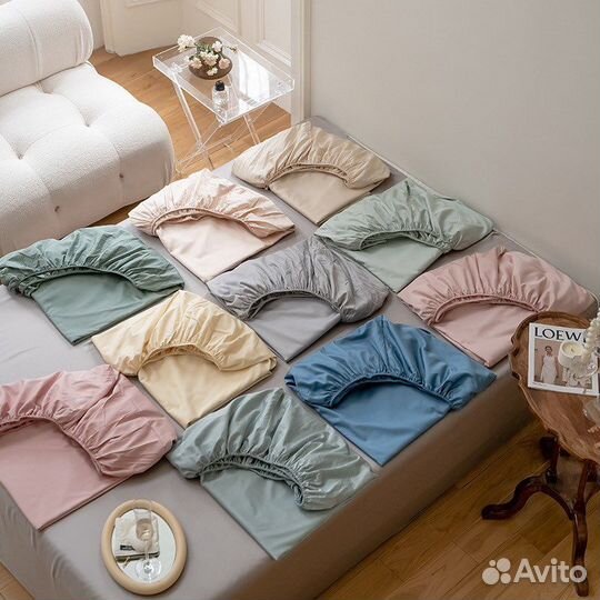 Простыни на резинке натяжные из хлопка и тенселя