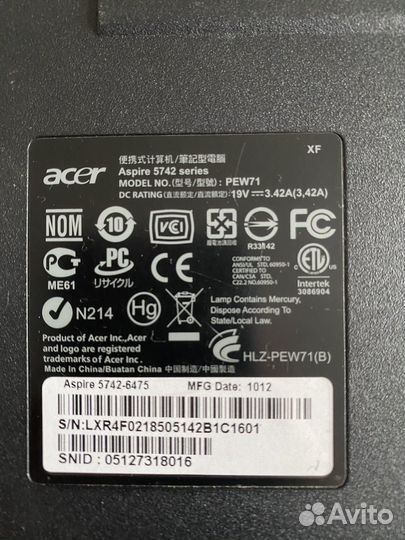 Ноутбук Acer aspire 5742-6475