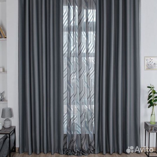 Шторы блэкаут Амадео серый новые пошив