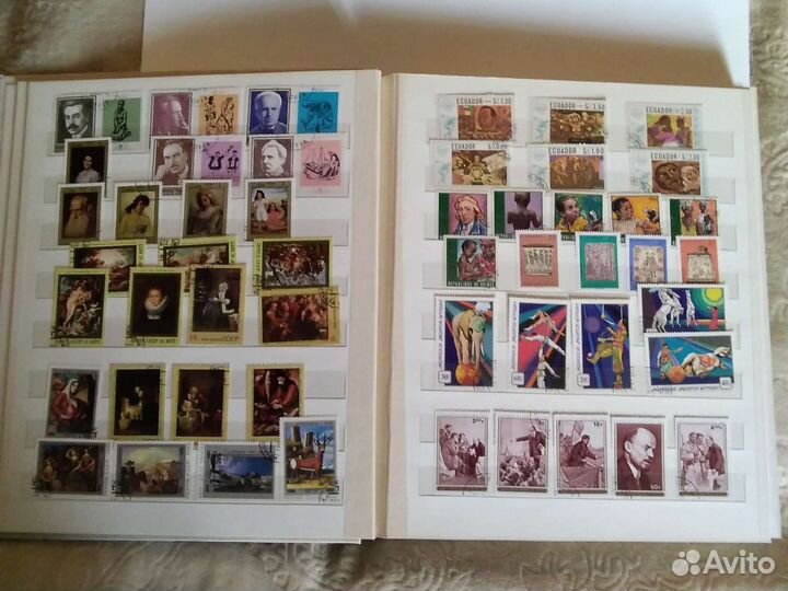 Большой альбом с марками искусство, транспорт