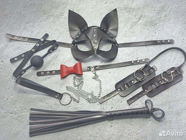 Маска Кошка + чокер + брелок, натуральная кожа