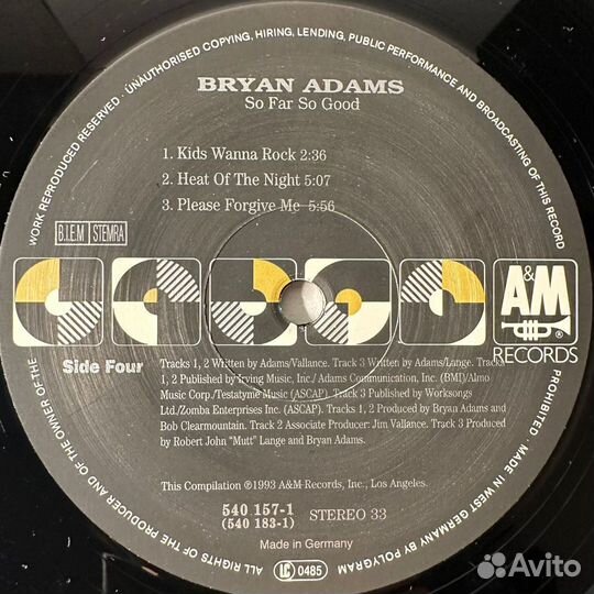 Bryan Adams – So Far So Good 2LP (Германия 1993г.)