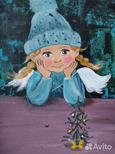 Картина девочка ангел новогодняя