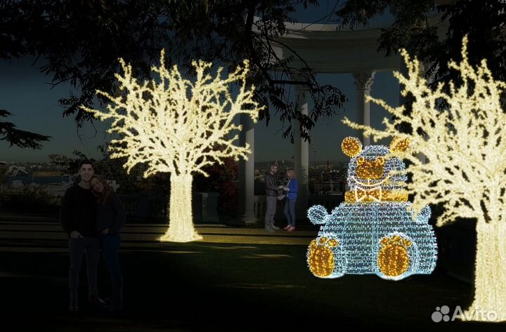 Новогоднее оформление световыми деревьями