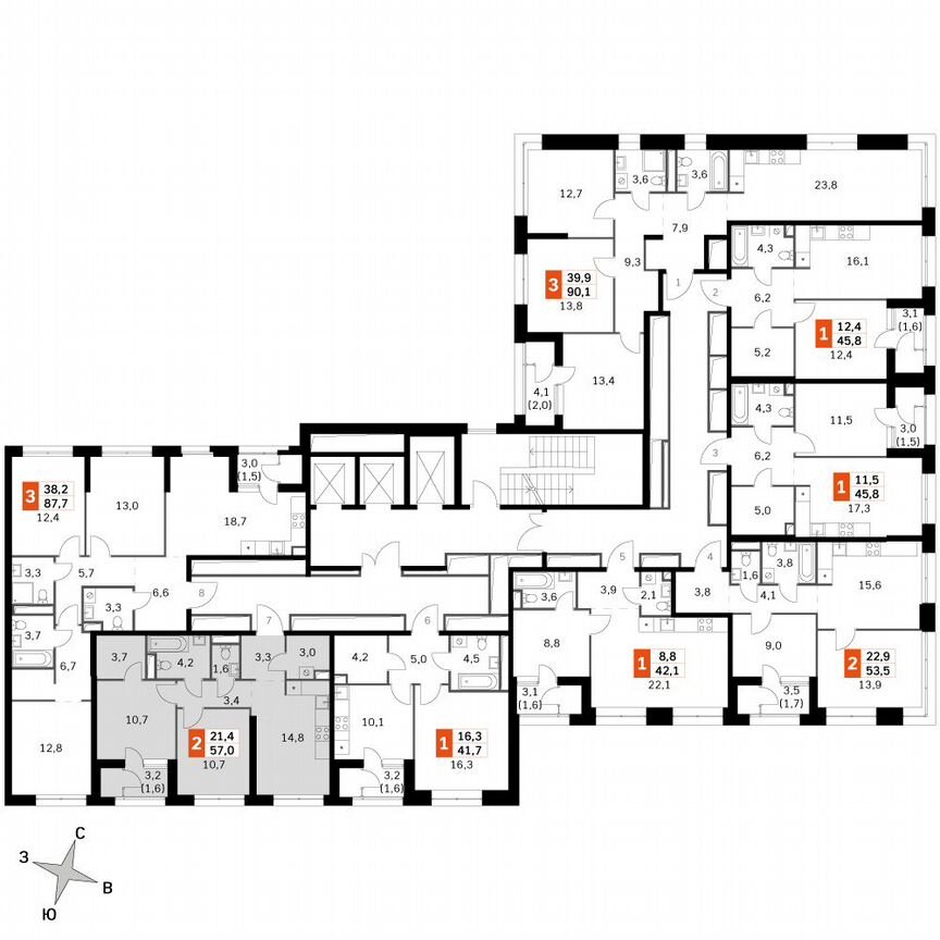 2-к. квартира, 57,3 м², 19/46 эт.