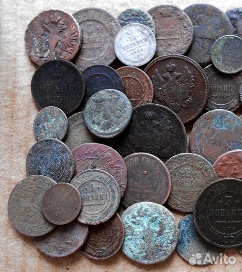 Старинные медные монеты 50 штук (лот-19 ) +серебро