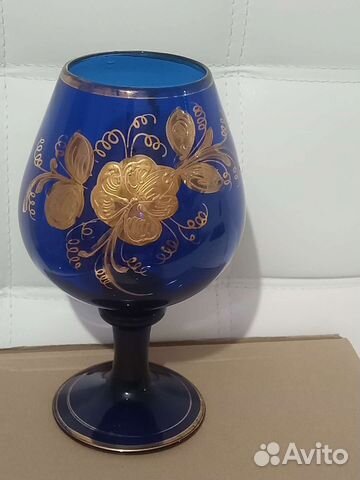 Ваза бокал синее стекло с золотом СССР
