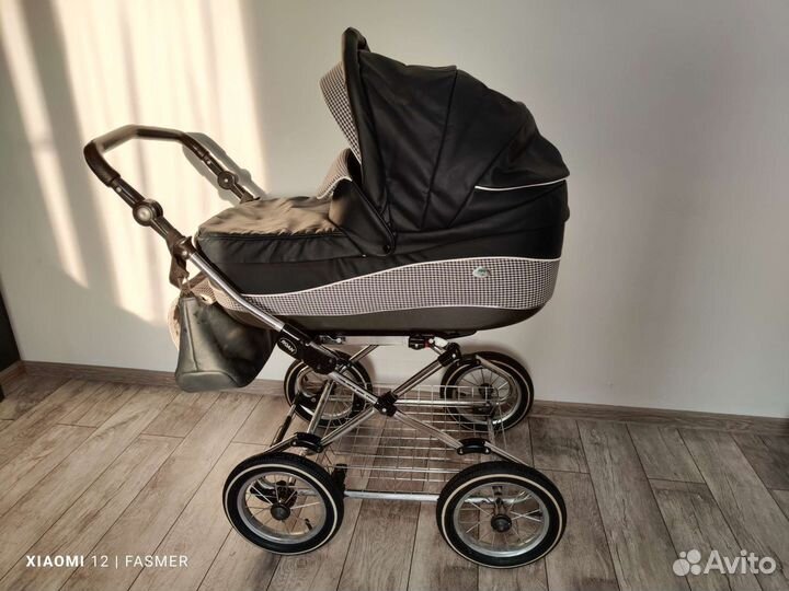 Детская коляска 2 в 1 эко кожа, черная