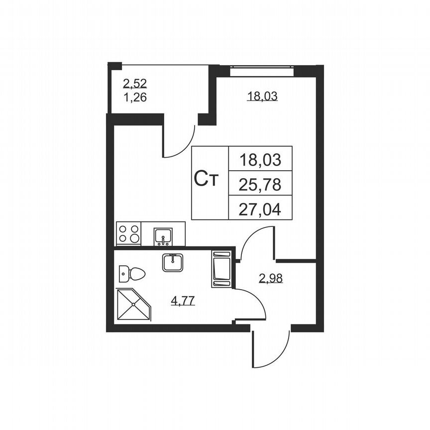 Квартира-студия, 27 м², 10/19 эт.
