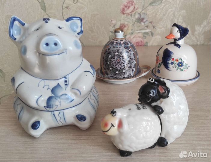 Фарфоровые лимонницы, для специй, Гжель копилка