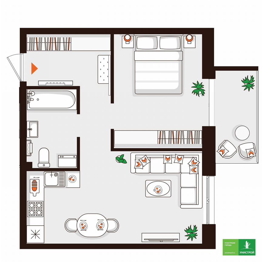 1-к. квартира, 43,6 м², 1/5 эт.