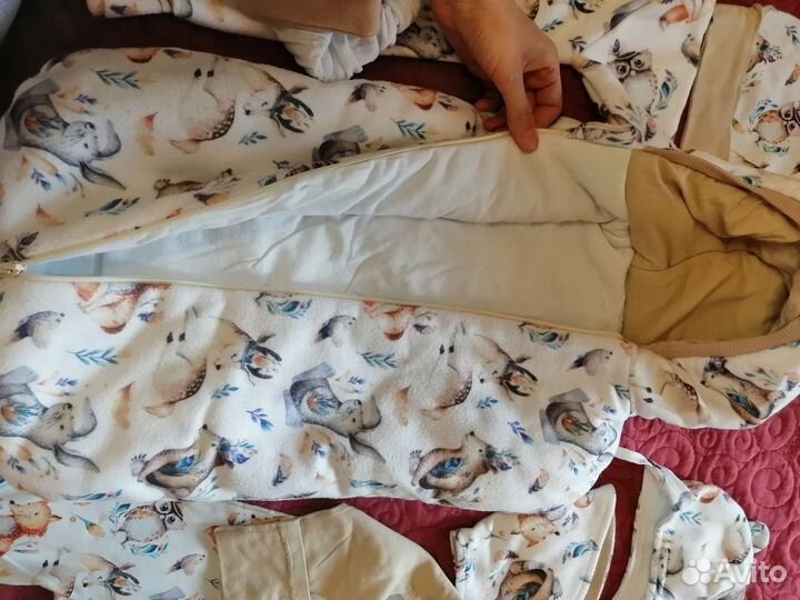 Комплект конверт, комбинезон, шапочка, шарфик