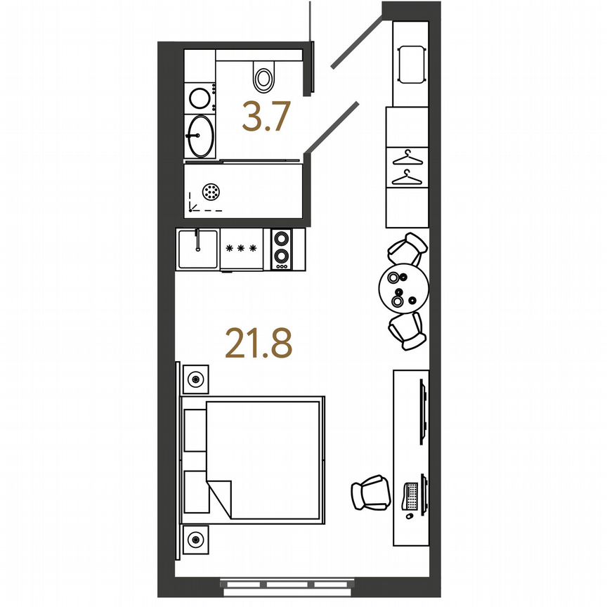 Апартаменты-студия, 25,5 м², 3/16 эт.