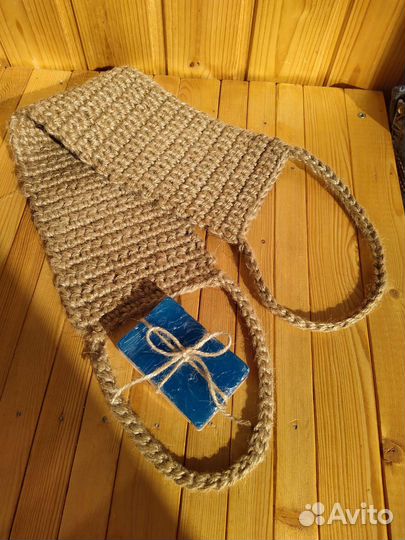 Мочалка ручной работы из джута с ручками