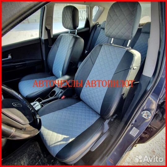 Чехлы Автопилот Kia Ceed 3 из экокожи чёрно-серые