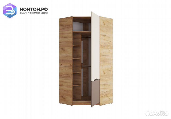 Шкаф угловой Rich дуб крафт золотой / миндаль / гл