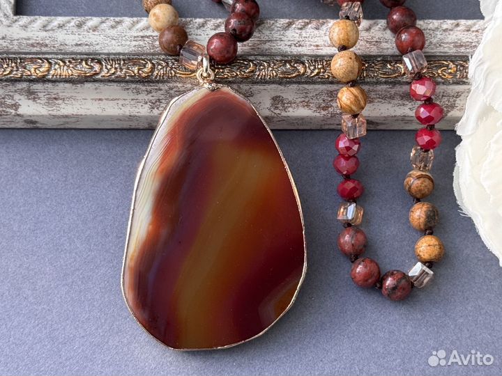 Сотуар колье бусы агат яшма