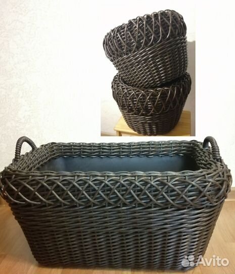 Изделия из ротанга (кашпо, дровницы, столики)