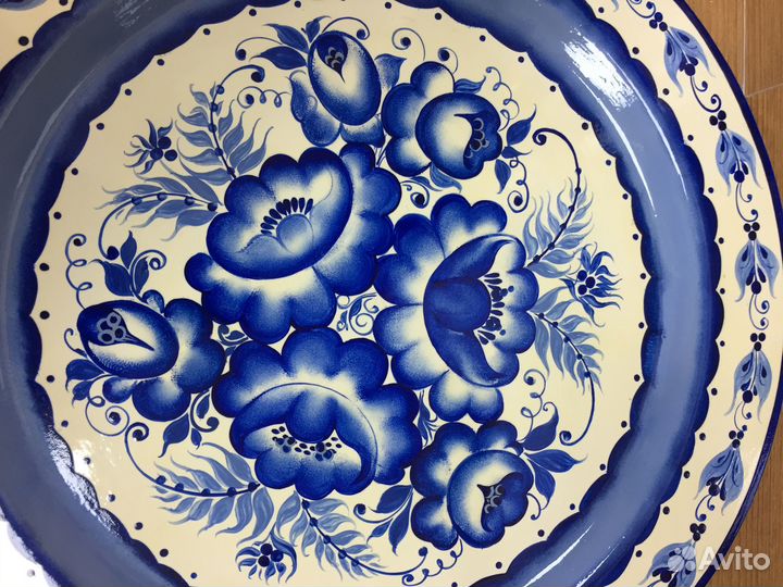 Поднос металл авторская роспись гжель