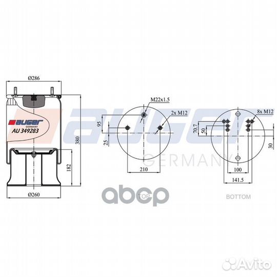 Пневмопод. cо стак. 2шп.M12 смещ.25 1отв-шт.M22