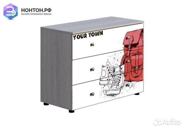 Комод Мийа-3А ясень шимо светлый / белая шагрень