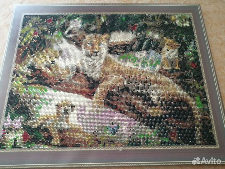 Картина алмазная готовая Семья леопарда