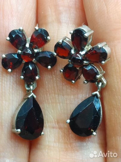 Серьги пусеты гранаты серебро Чехия