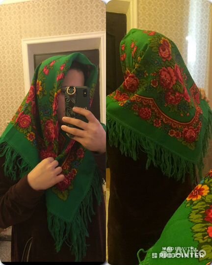 Старинный платок СССР зеленый