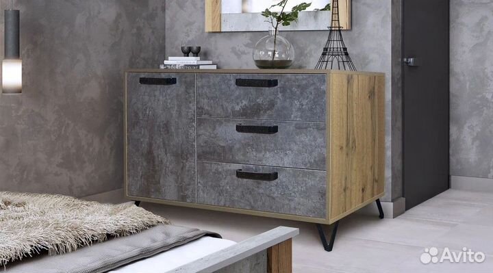 Тумба с ящиками Пируэт 1000 дуб вотан/бетон темный