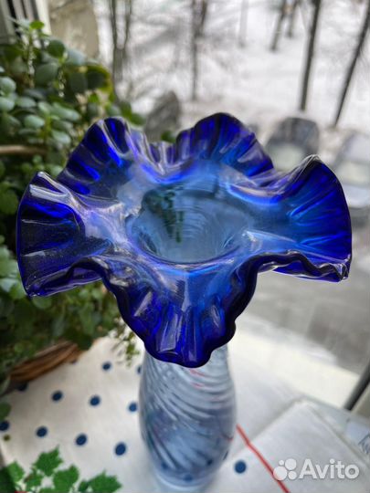 Синее кобальт стекло и старая Гжель СССР